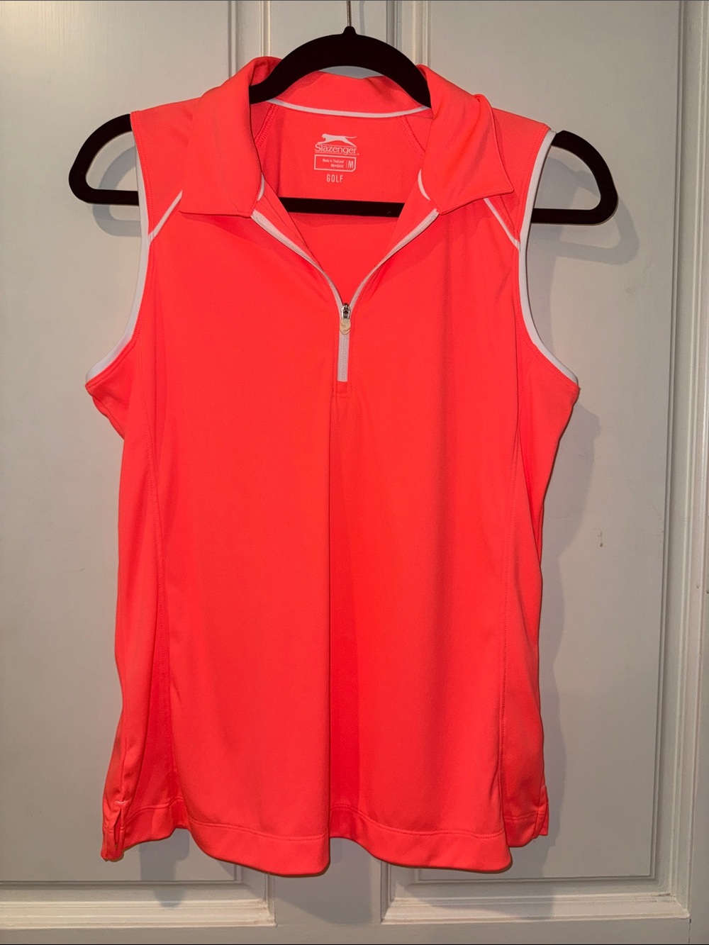 Slazenger Women's Sleeveless Zip Golf Top - Neon Coral with White Trim